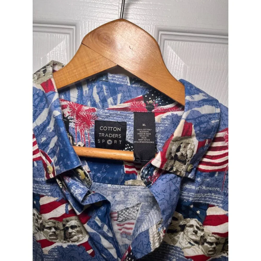 Cotton Traders Sport XL Patriotic Button Up Shirt USA Flag Mount Rushmore - Picture 3 of 4